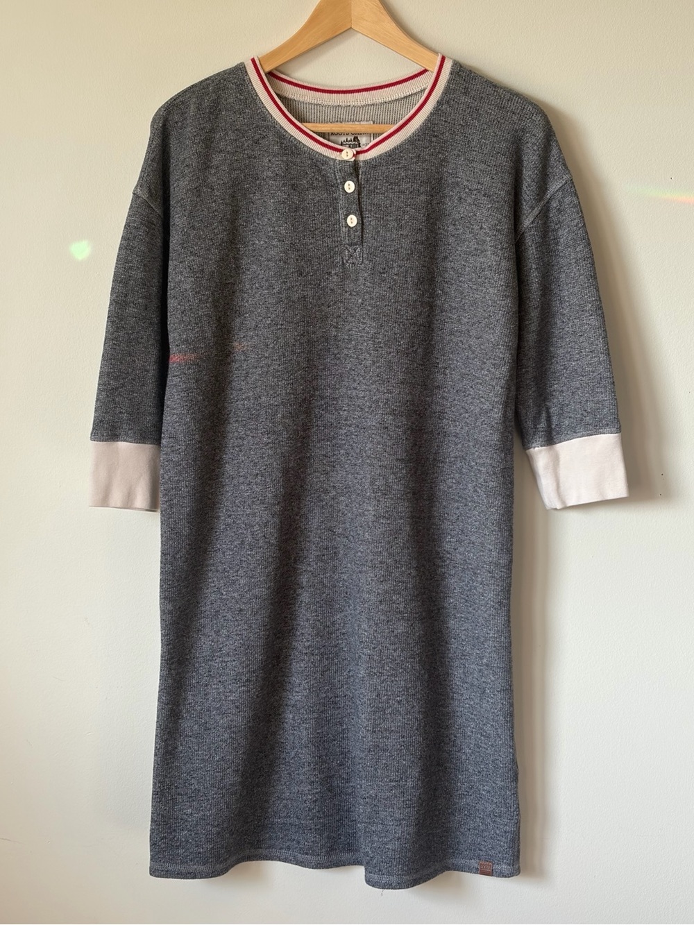 Roots Cabin midi dress / nightshirt -size Medium -waffle knit thermal grey dress